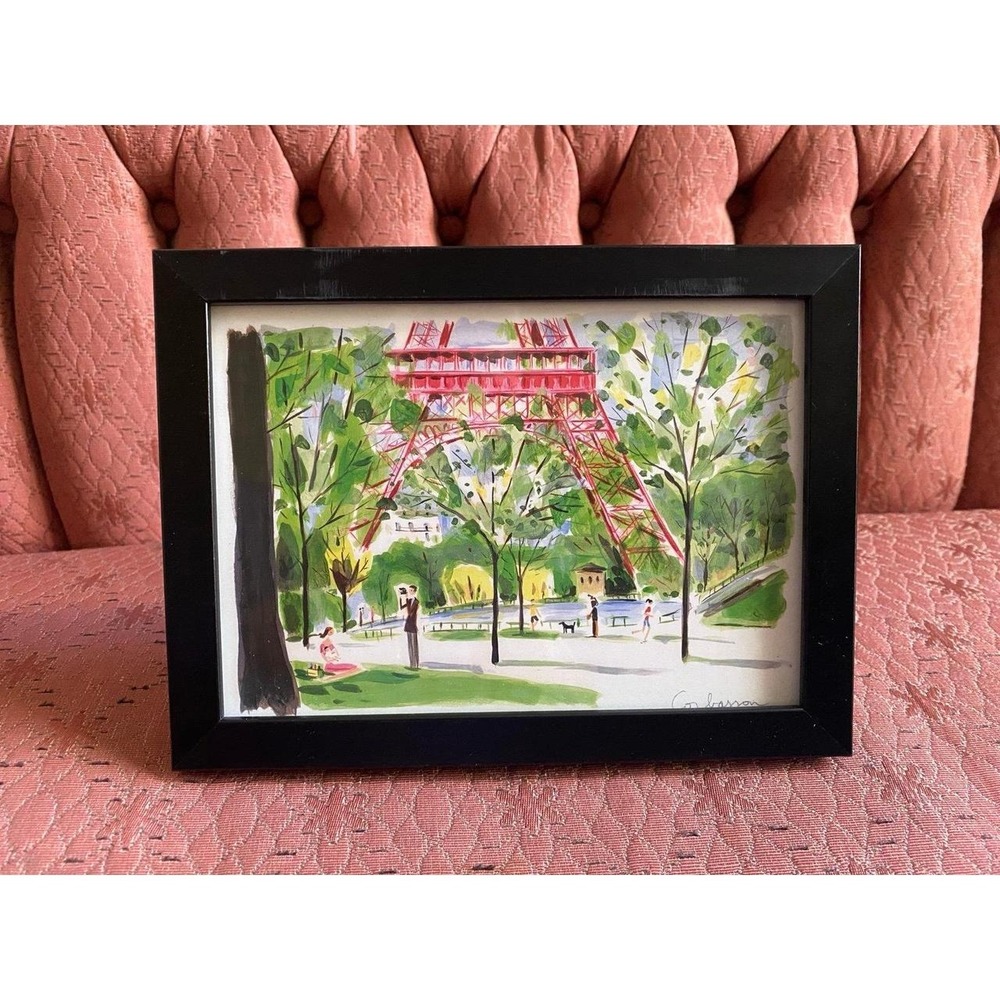 Eiffle Tower Small Print Lady Dog Runner Photographer Trees Framed 8" x 6" Decor